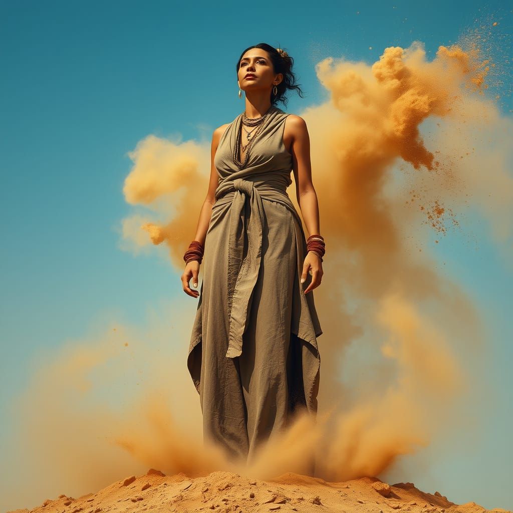 Empowered Woman Rising from Earth in Surreal Art