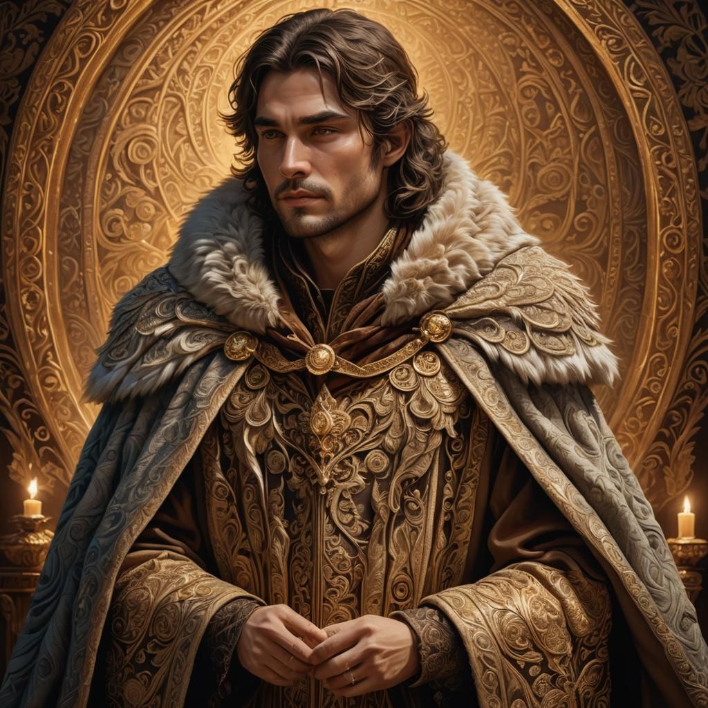 Ornate Cloak of Fur and Promises: Fantasy Illustration