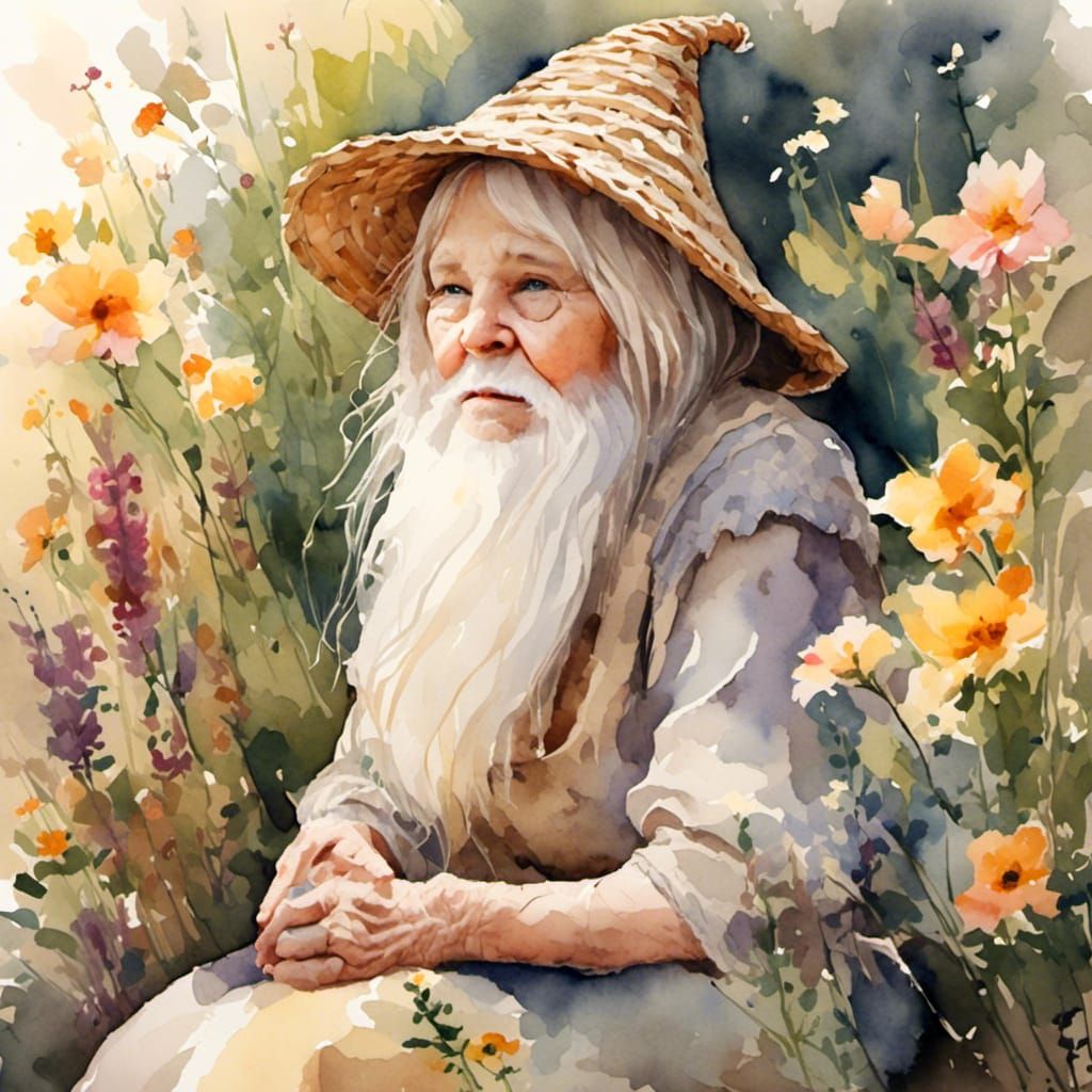 Gnome Woman Portrait in Watercolor Style