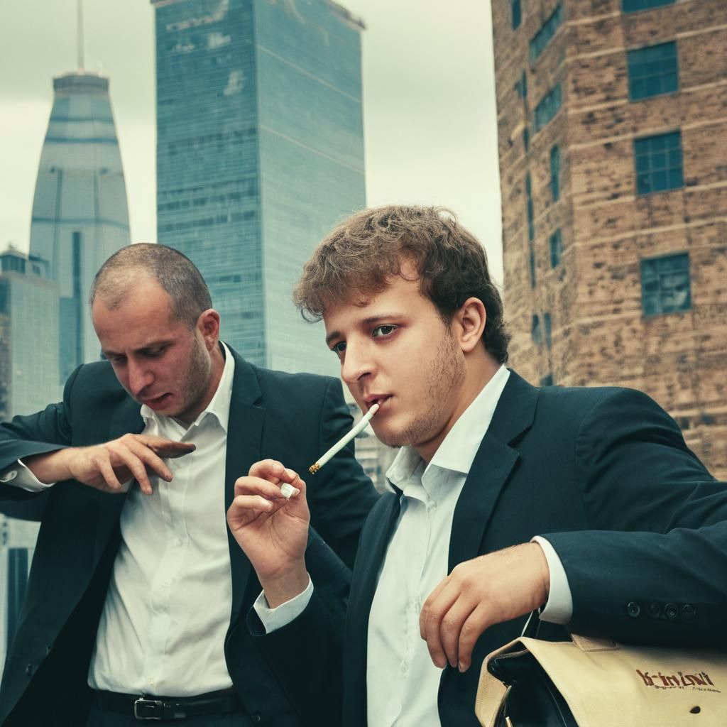 Cinematic Portrait of Businessman with Phone and Cigarette