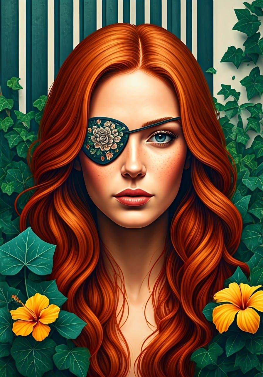 Stunning Redhaired Woman in Enchanted Garden Setting