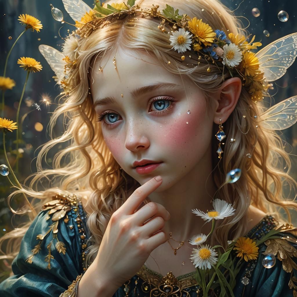 Luminous Fairy on a Finger in Vermeer Style