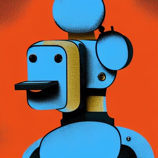 Depressed Robot in Brutalist Landscape, Geometric Bauhaus St...