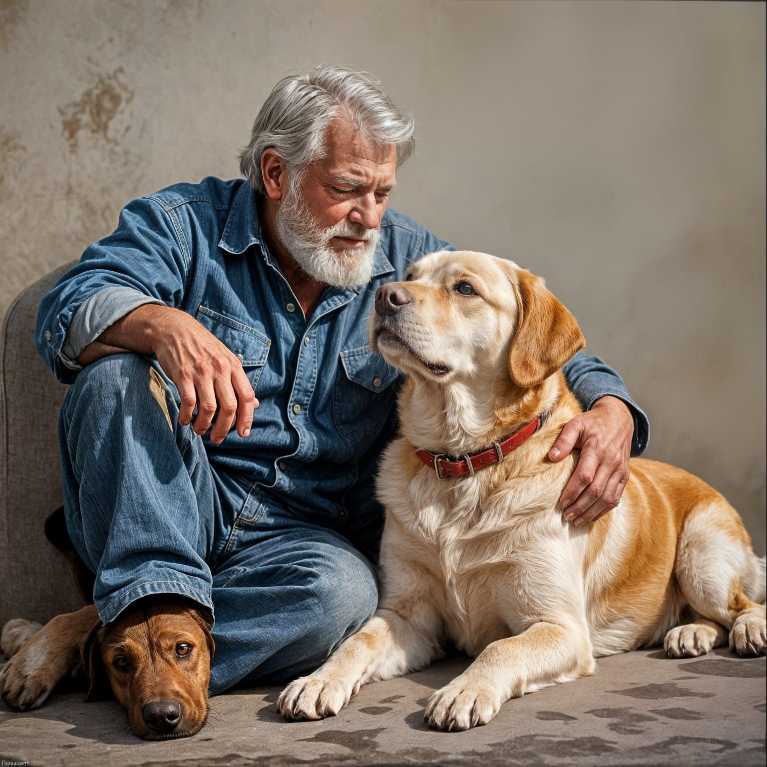 Devotion: Labrador and Old Man in Hyperrealistic Style