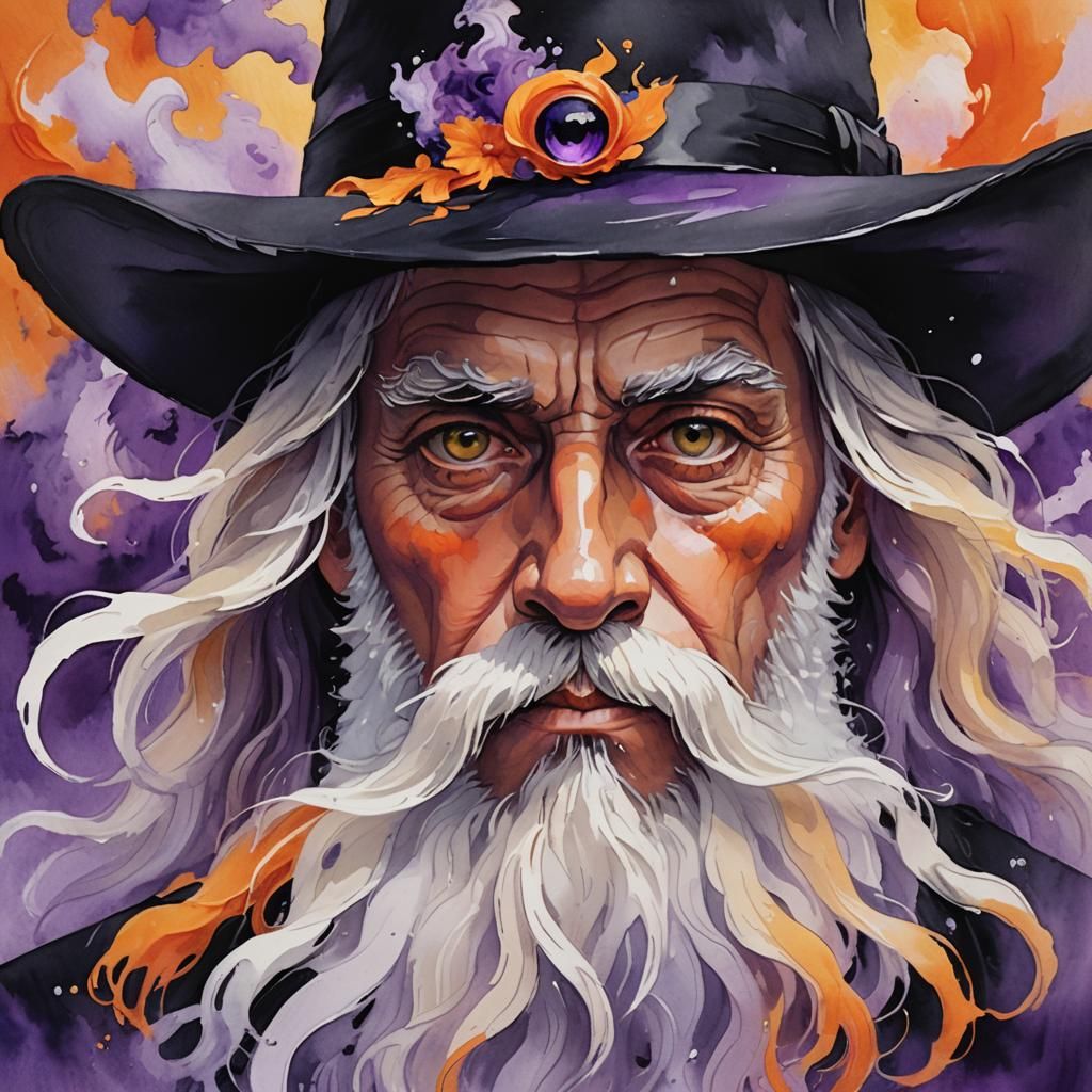 Fantasy Portrait: Living Black Hat with White Beard