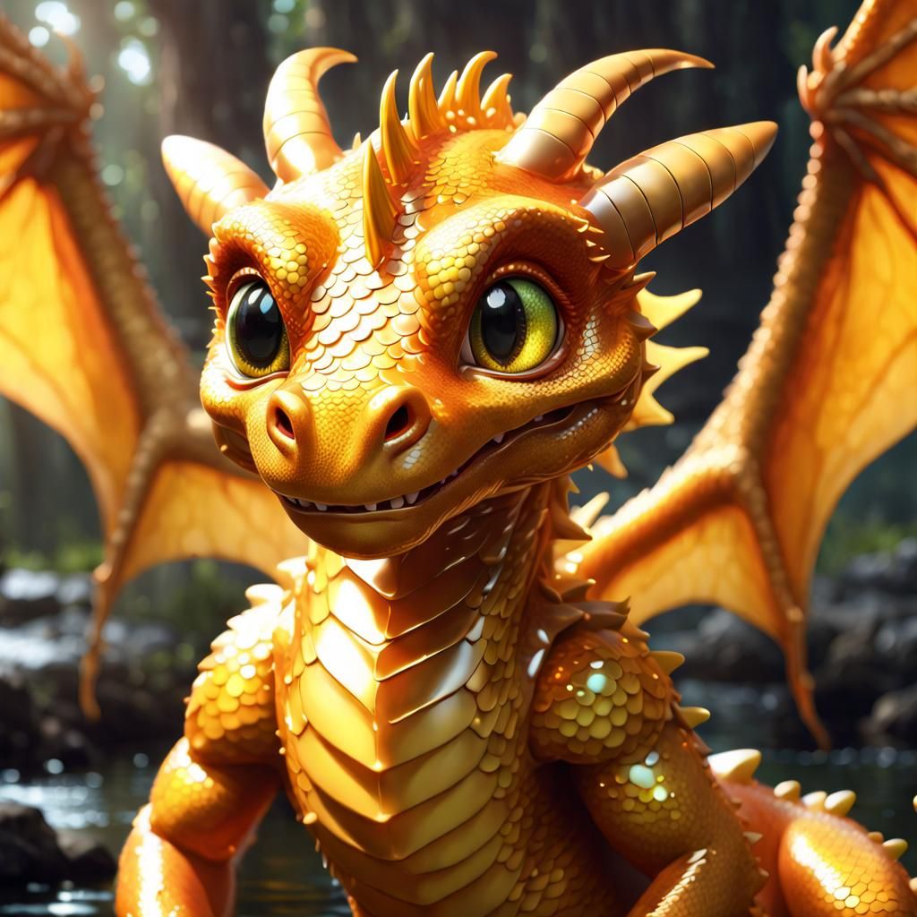 Adorable Honey Dragon Portrait in Hyperrealism Style