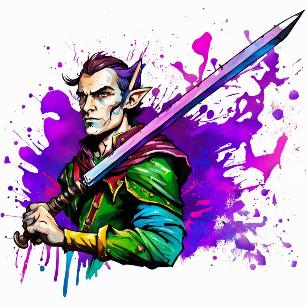 Heroic Elf Bard in Comic Book Style