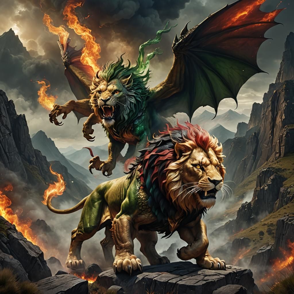Majestic Lion-Dragon Hybrid in a Cinematic Landscape