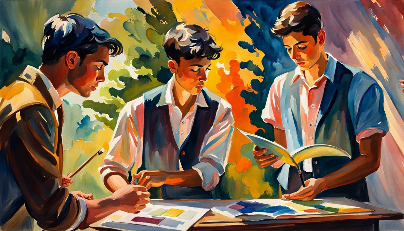Students Presenting: An Impressionist Gouache Painting