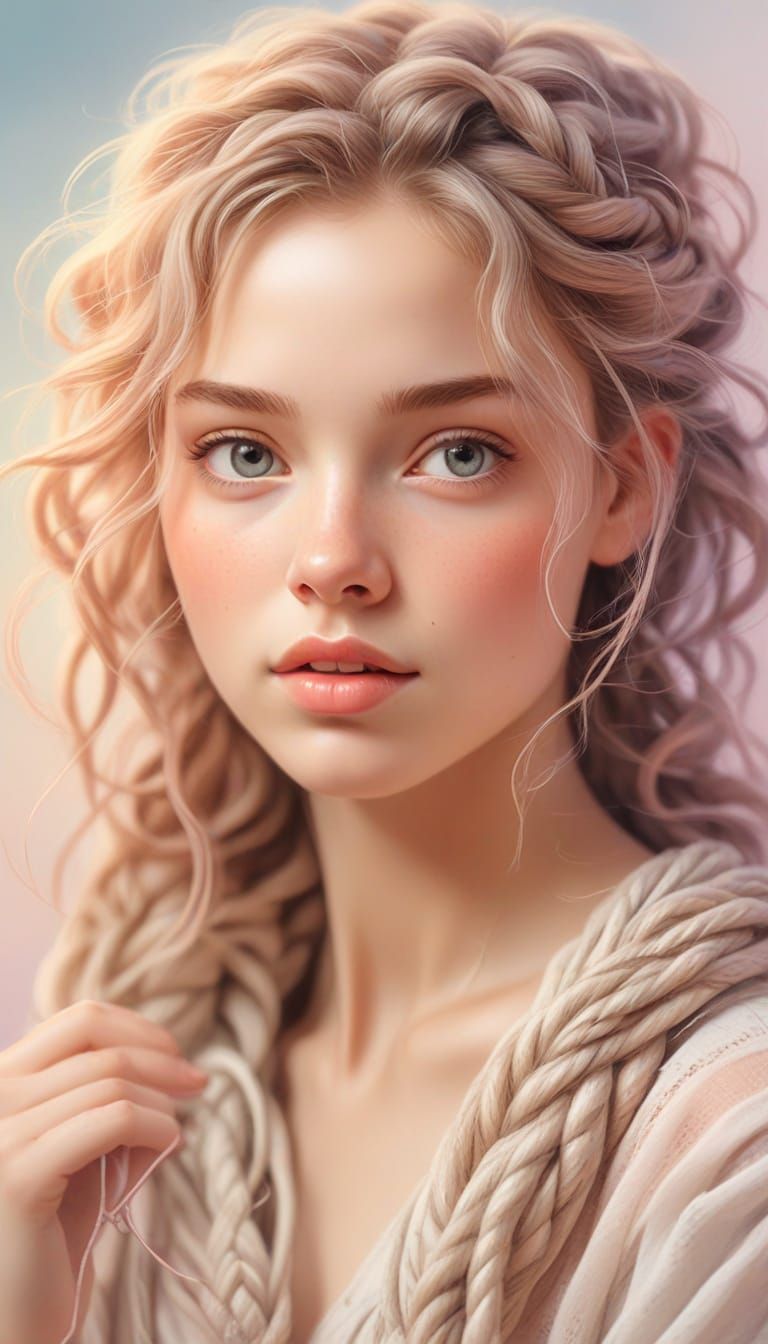 Whimsical Young Woman with Loving Knot