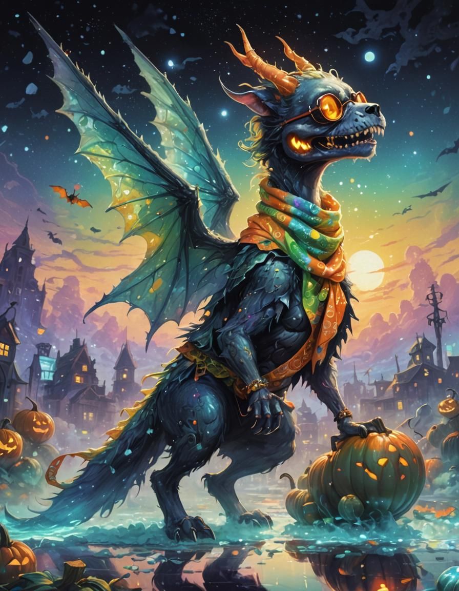 Creepy Cute Monster Girl in Neon Halloween Fantasy