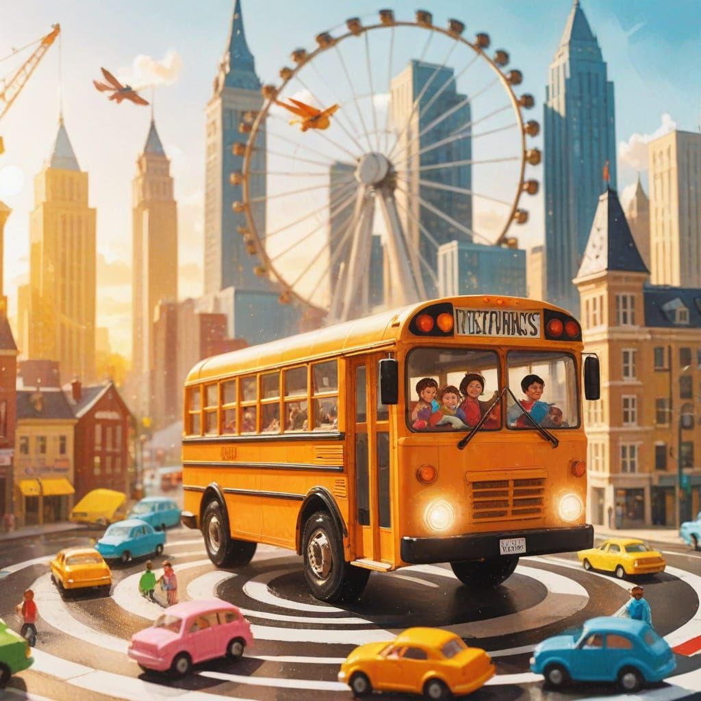 Vibrant Town Bus in Whimsical 3D Cartoon Style