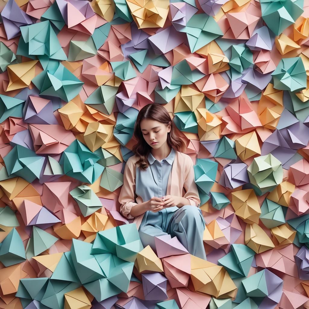 Origami Papercraft: Young Woman in Soft Pastel