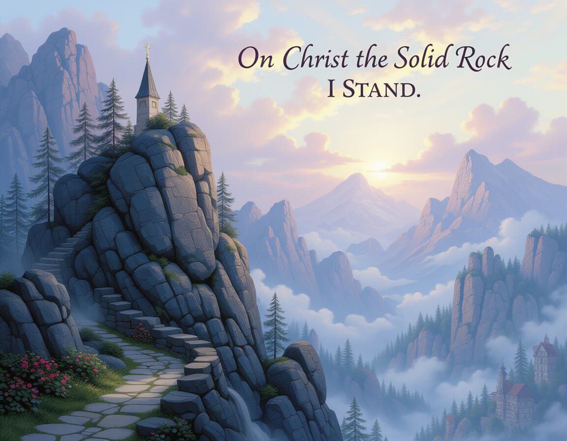 Ethereal Fantasy Mist Over Solid Rock