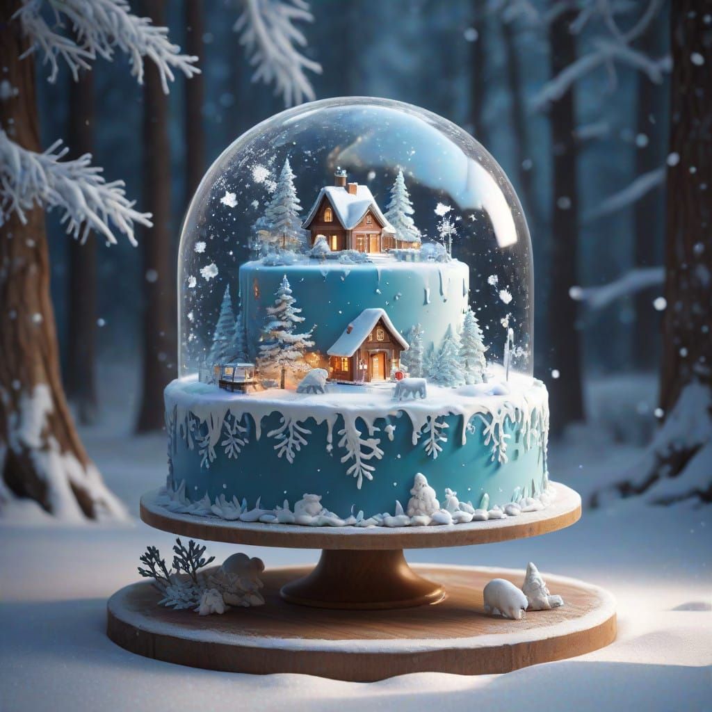 Winter Wonderland Cake Scene in Anime Style