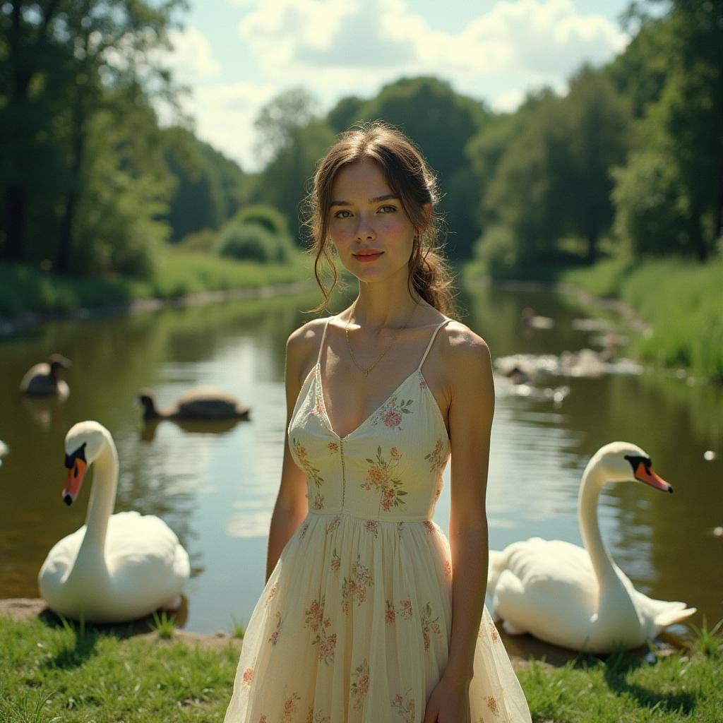 Young Woman by Pond: Cinematic Film Still