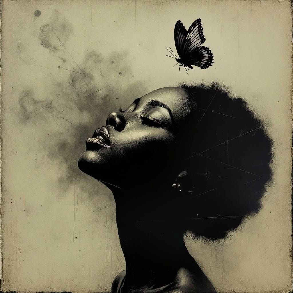 Small Butterfly in Jamaican Girl's Shadowy Realm