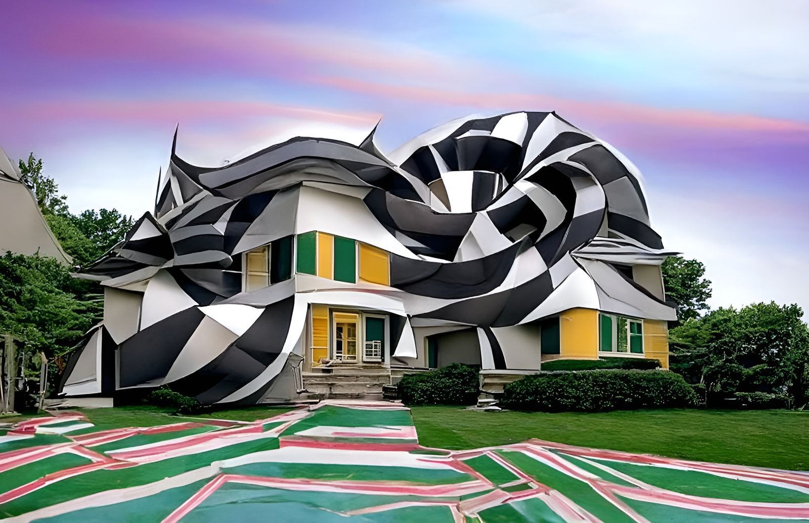 Elaborate House in Op Art Style, 3D Cubism