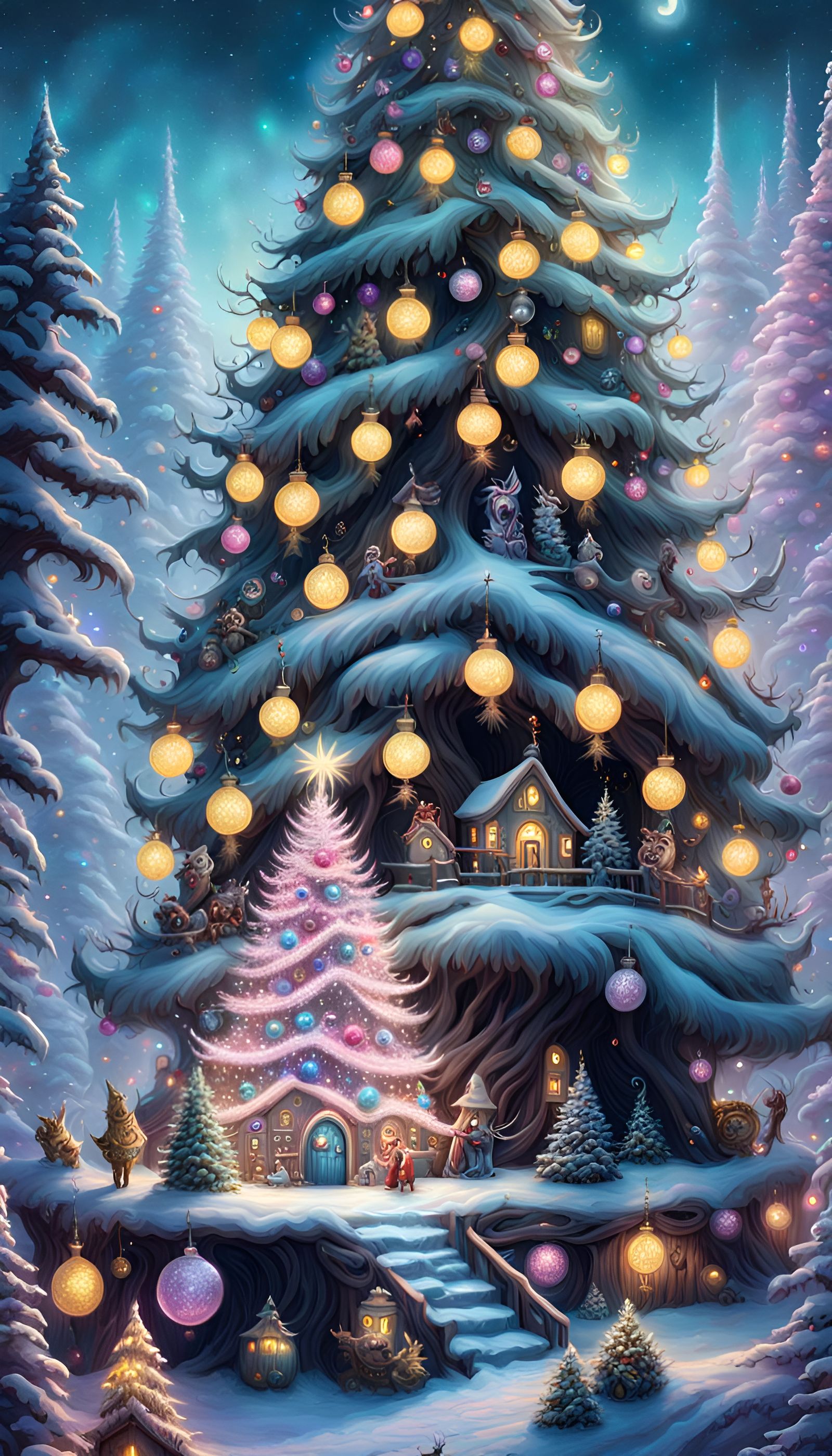 Christmas Tree with Animals in Mark Ryden Style