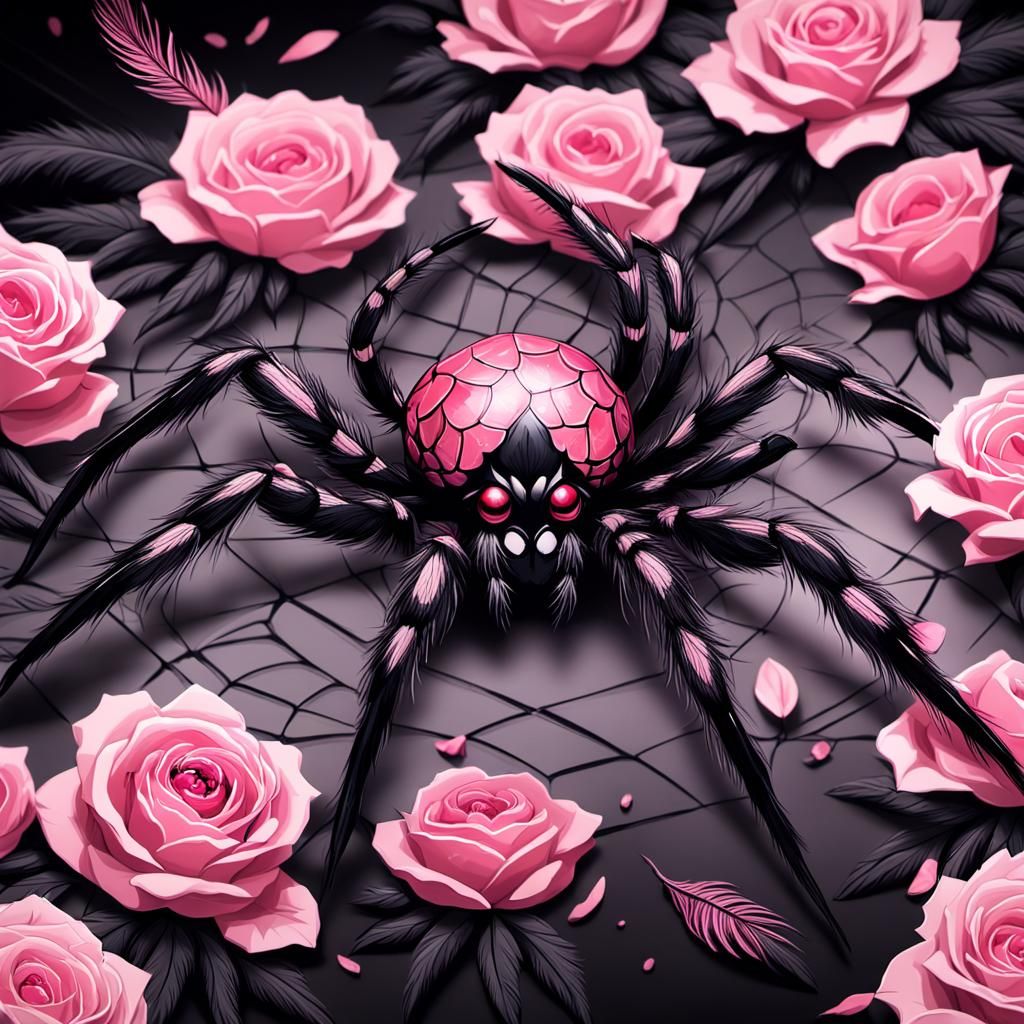 Anime Spider with Roses and Feathers