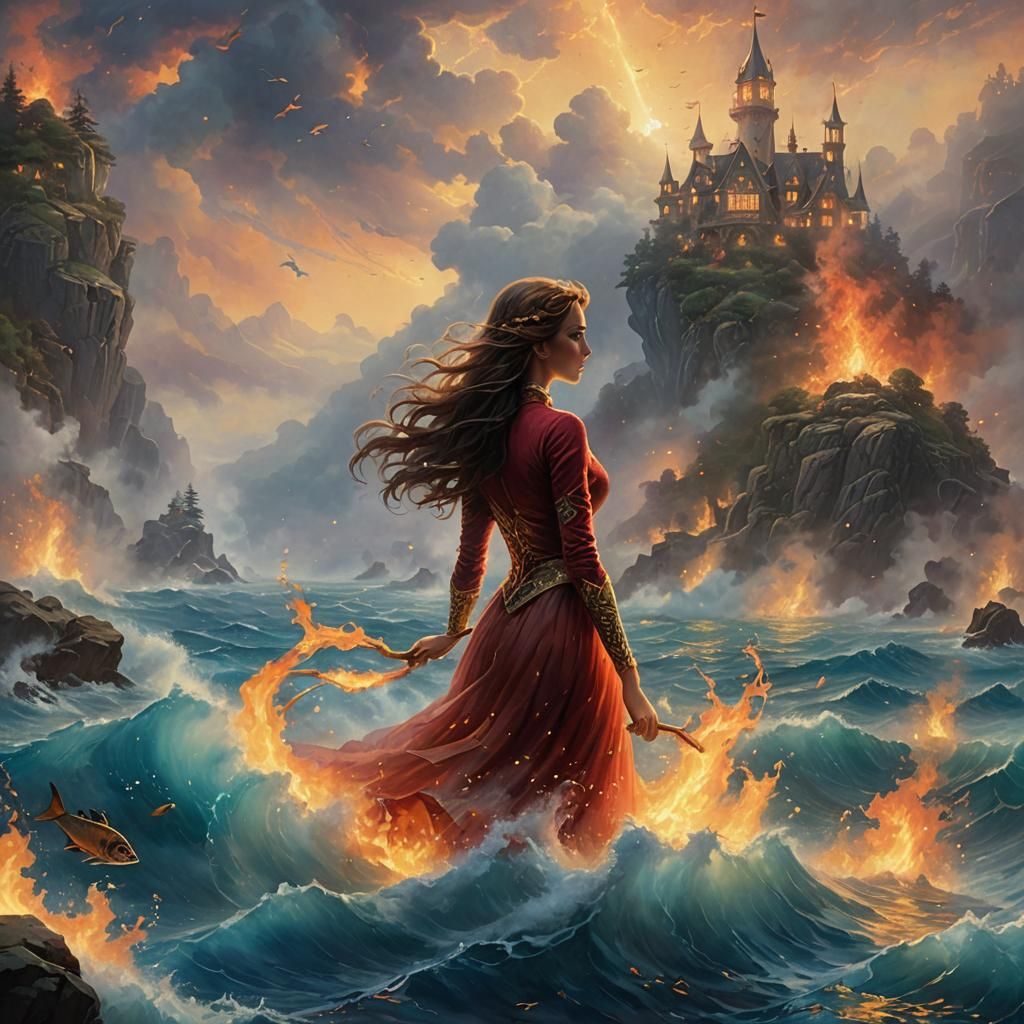 Ethereal Girl Ablaze Undersea Fantasy