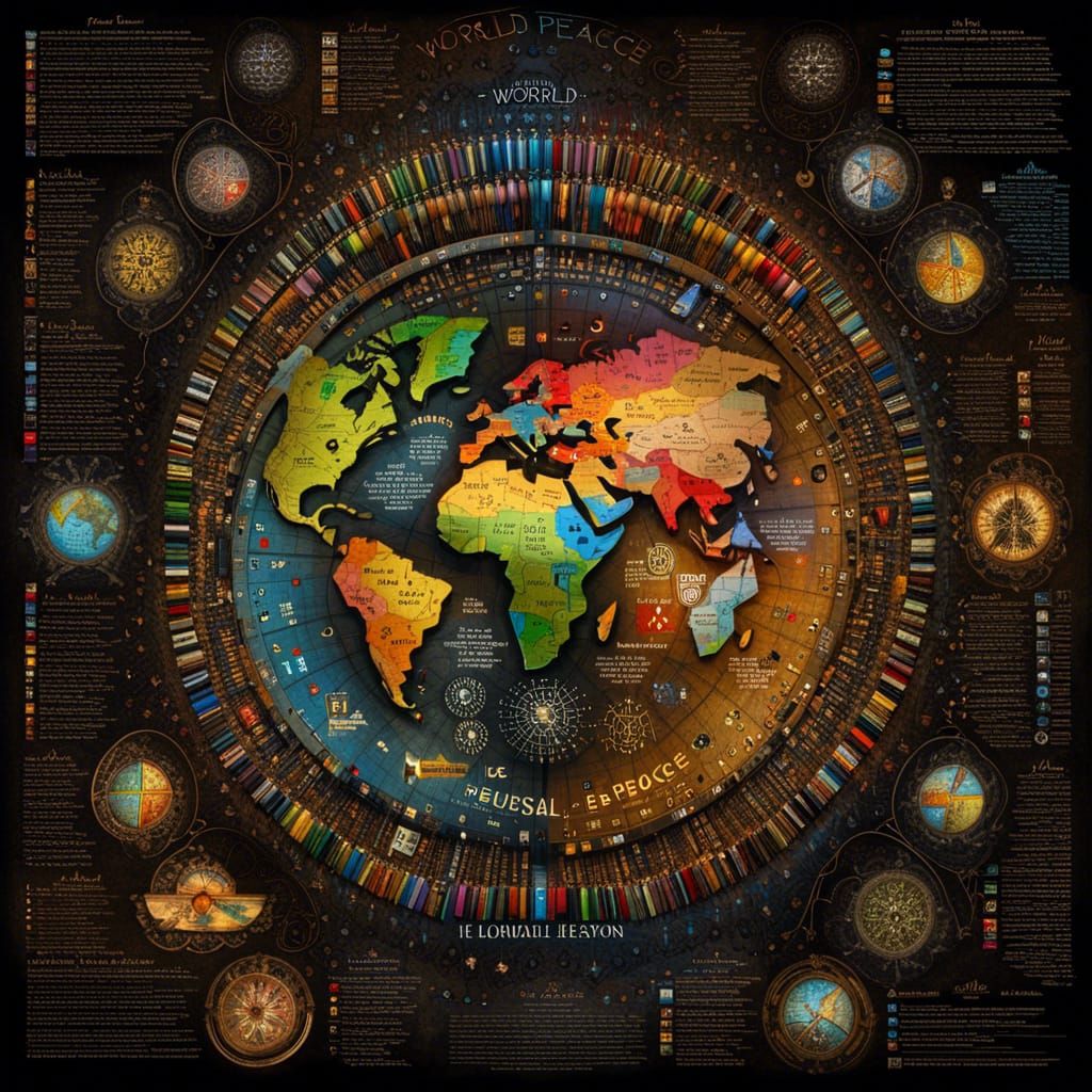 World Peace Kaleidoscope Map with Rainbow Dove