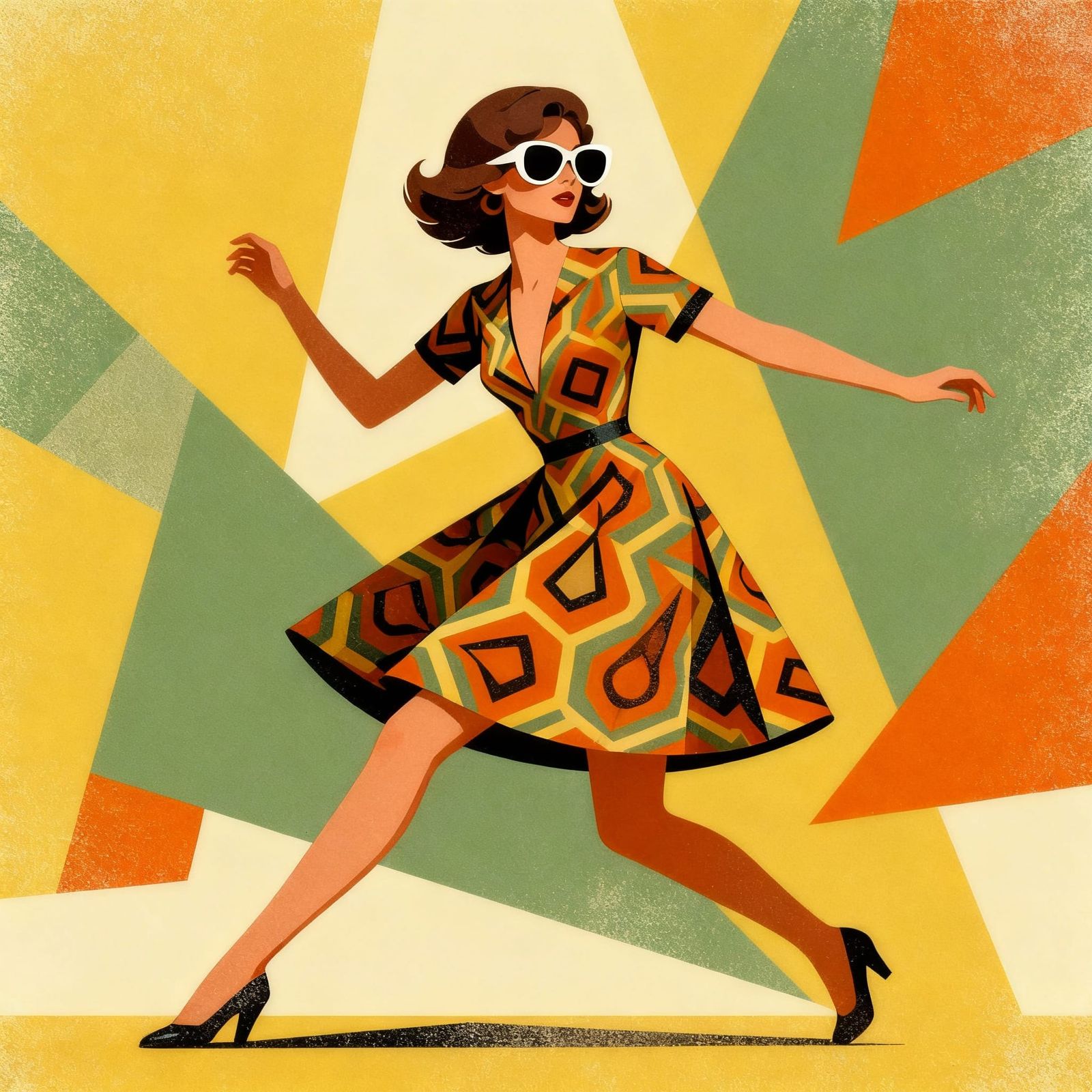 1970s Fashion Model in Geometric Style