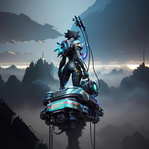 Anime Girl as Nintendo Switch in Cyberpunk Style