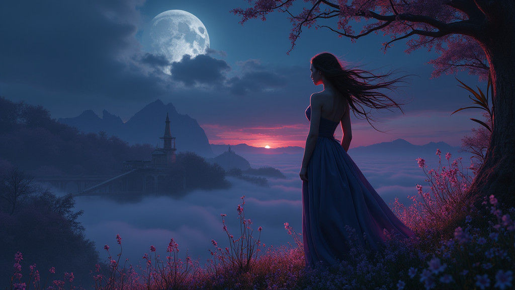 Lady at Night: Detailed Matte Painting in Deep Color