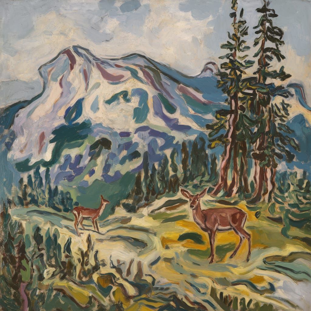 Deer in Mountain Landscape