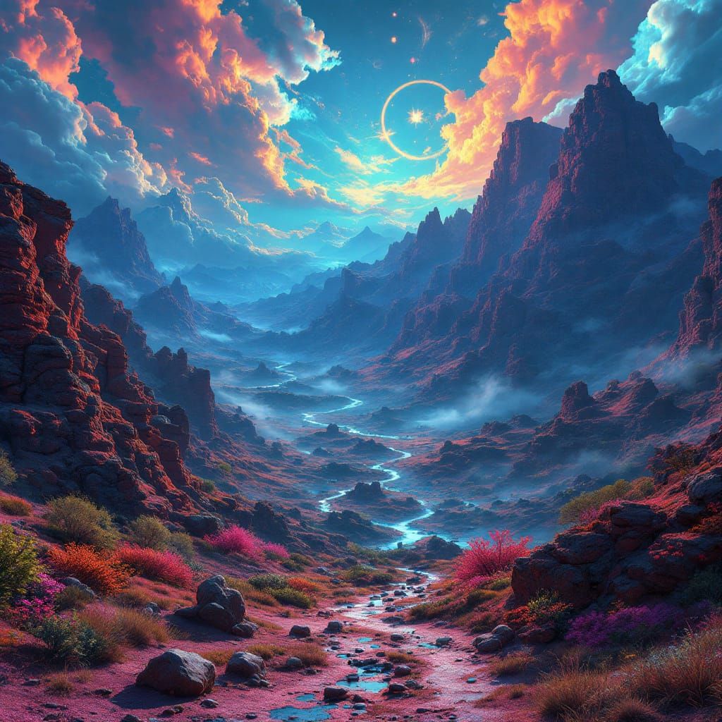 Surreal Landscape Art in Neon Colors