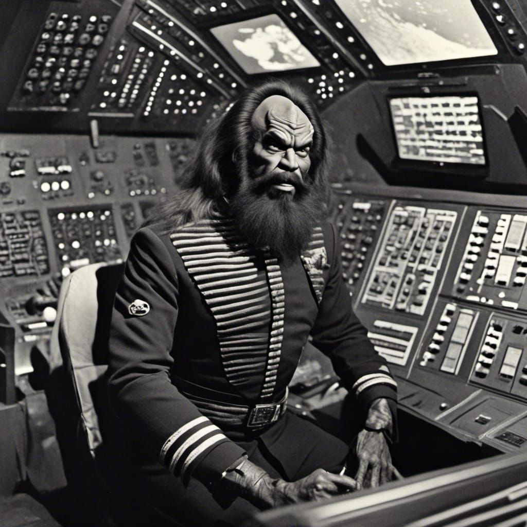 <lora:Klingons:1.0> Commander Worf as an officer operating t...