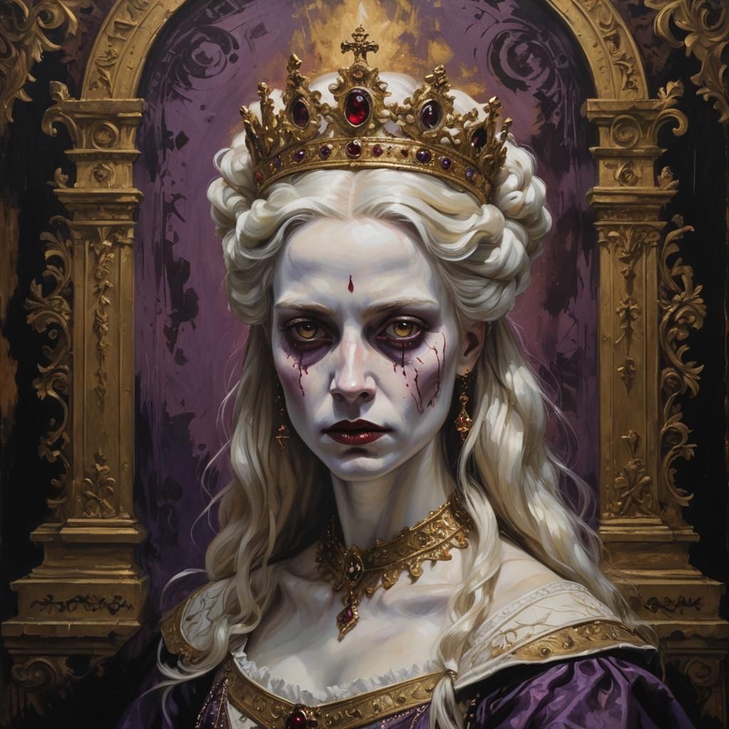Regal Undead Beauty in Neoclassical Oil Painting