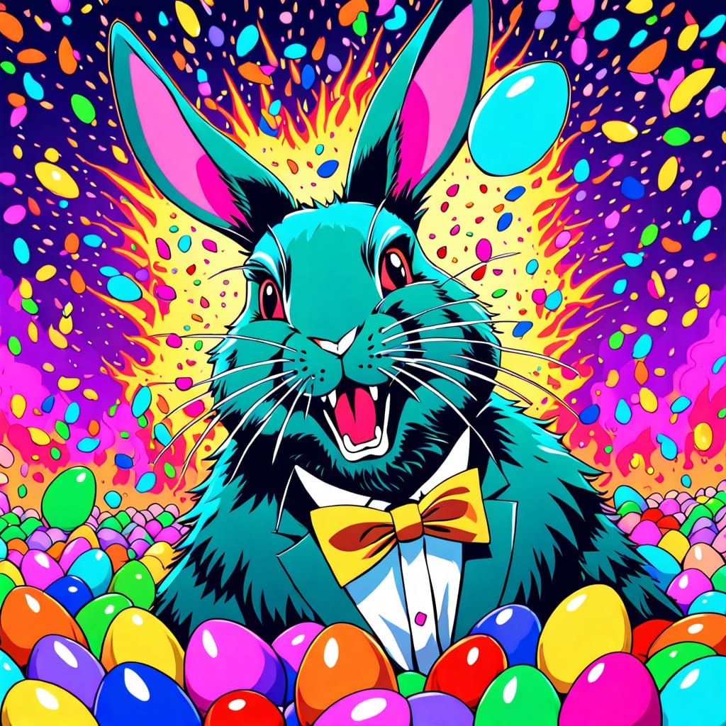 Vibrant Easter Bunny in Whirlwind Chaos