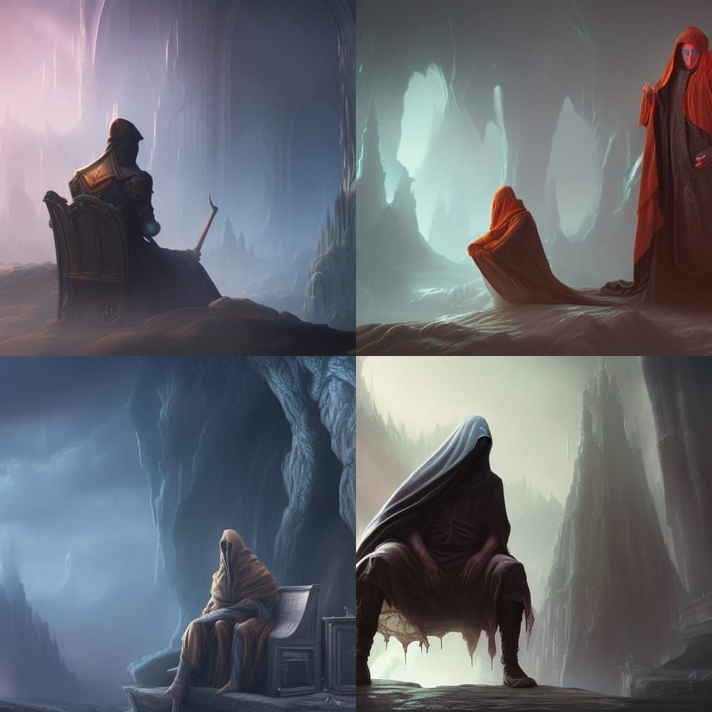 Cloaked Man in Armchair: Detailed Matte Painting