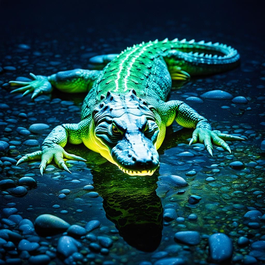 Albino Alligator Made of Northern Lights