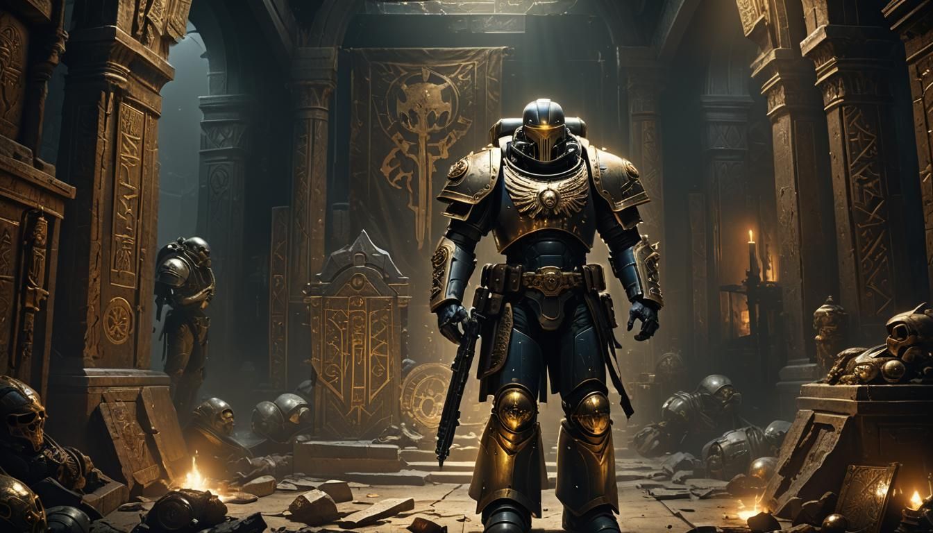 Space Marine in Gothic Sci-Fi Chamber