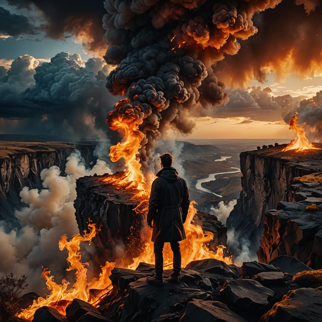 Apocalyptic Cliffside Portrait in Surrealist Style