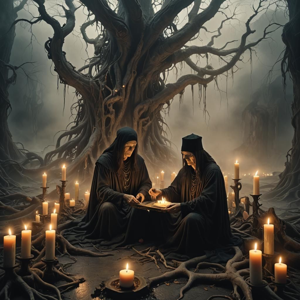 Mysterious Fortuneteller in Dark Surrealist Style