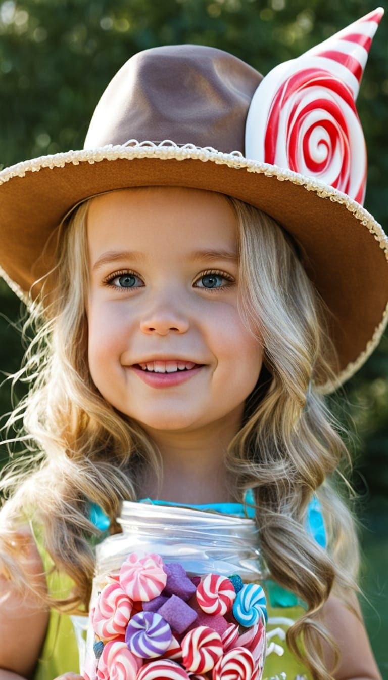Cowboy hat made of candy on toddler girl