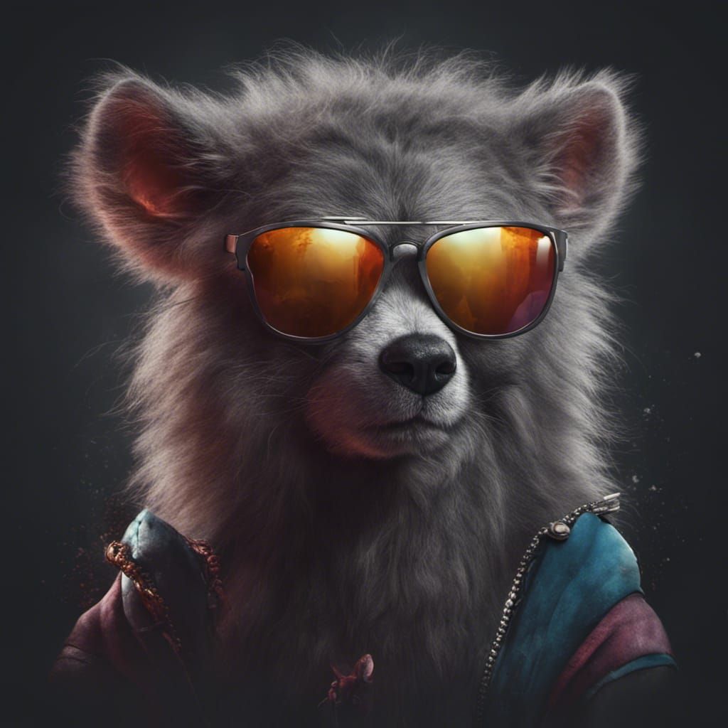 Funny Animal Portrait with Sunglasses in Detailed Matte Styl...