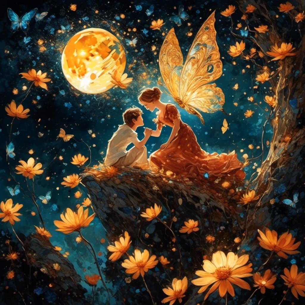 Enchanted Elven Ball Under Moonlight, Fantasy Art