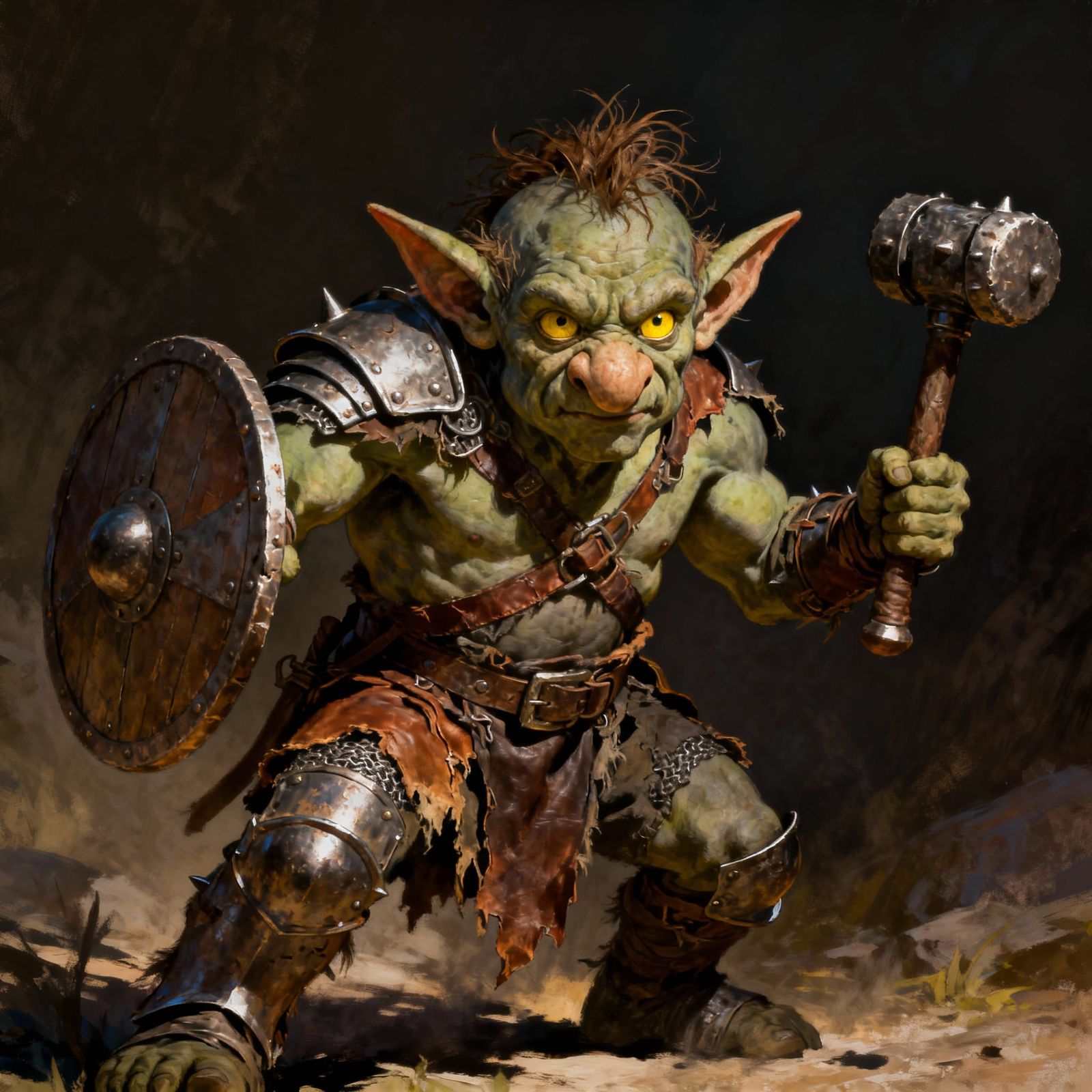 Atherian Goblin Warrior Defending with Shield and Mace