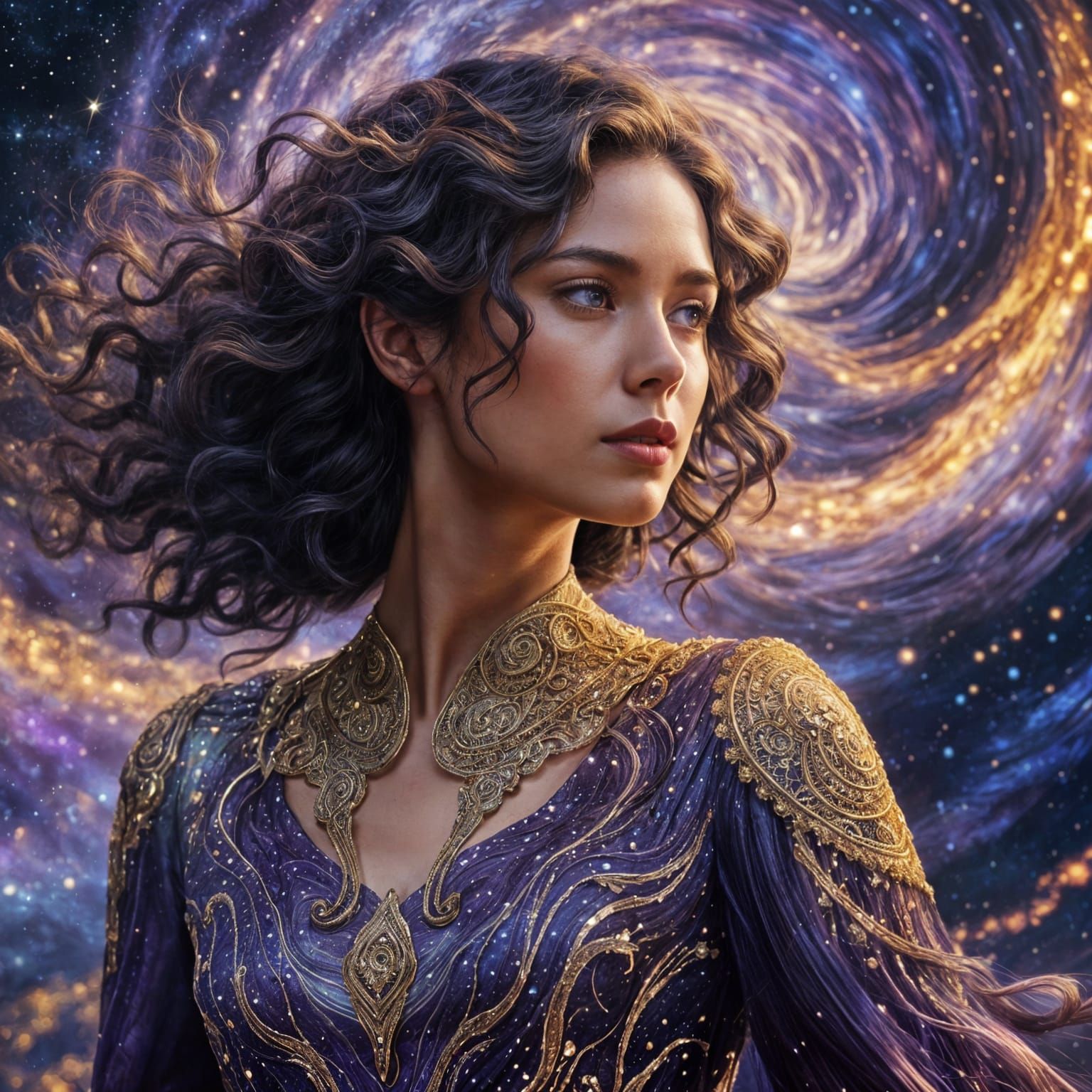 Hyperrealistic Woman in Cosmic Landscape