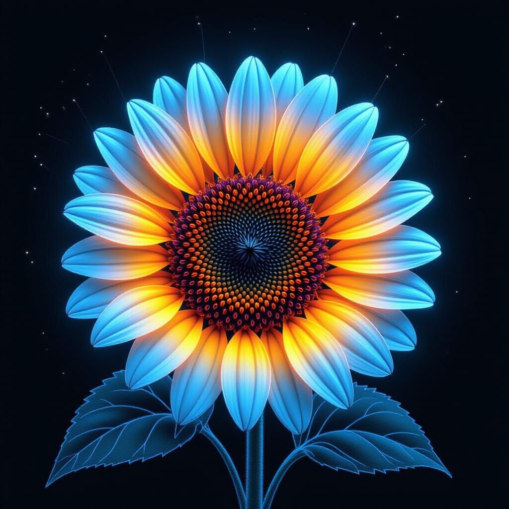 Glowing Neon Sunflower in Hyper-Realistic Digital Art