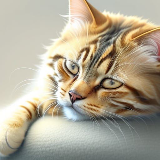 Sleeping Cat in Dreamy Watercolor Style