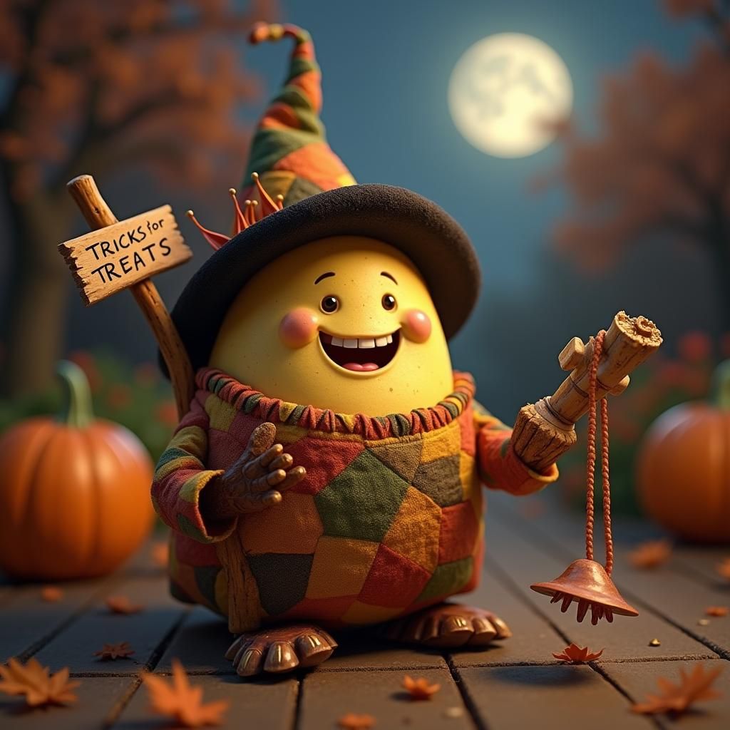 Anthropomorphic Potato Plays Piccolo on Halloween Night