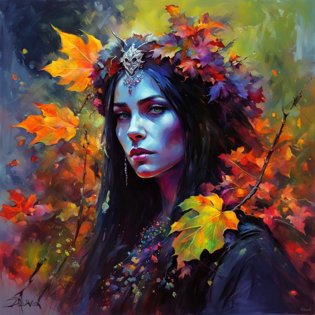 Ethereal Orc Queen in Vibrant Autumn Realm