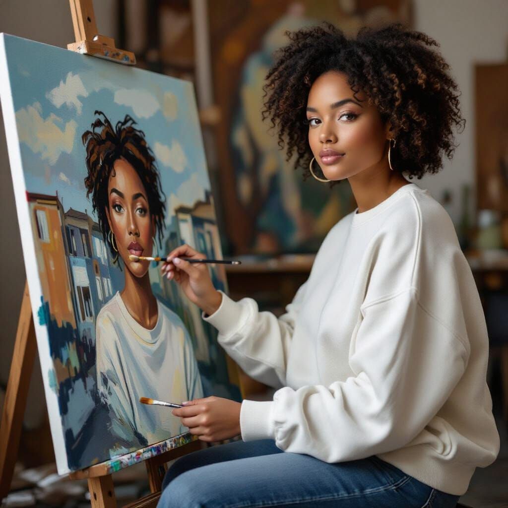 Young Artist Painting on Canvas in Natural Style