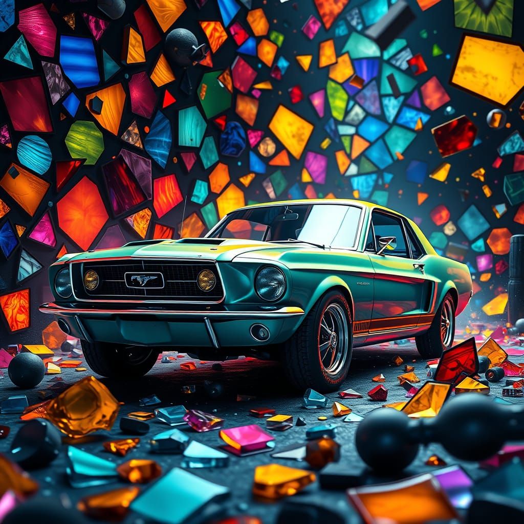 1968 Ford Mustang in Stained Glass Style